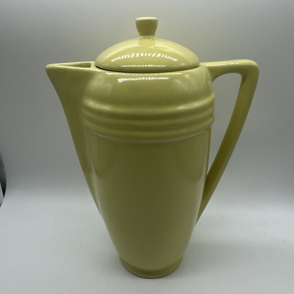 Bauer Pottery Ringware Chartreuse Coffee Pot Vintage Art Deco 9.5"